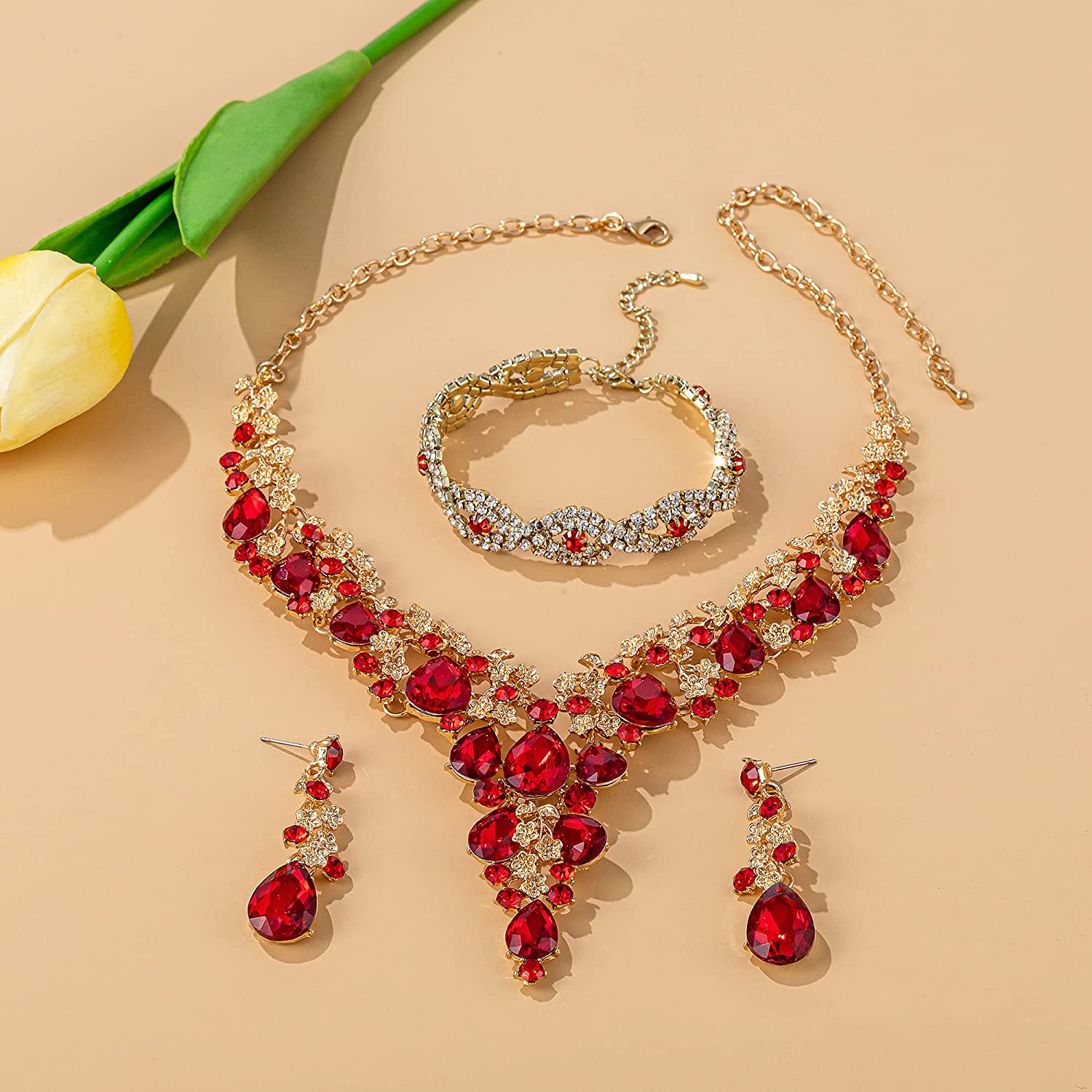 Paxuan Wedding Bridal Bridesmaid Austrian Crystal Rhinestone Jewelry Sets Statement Choker Necklace Drop Dangle Earrings Sets for Wedding Party Prom - Image 3